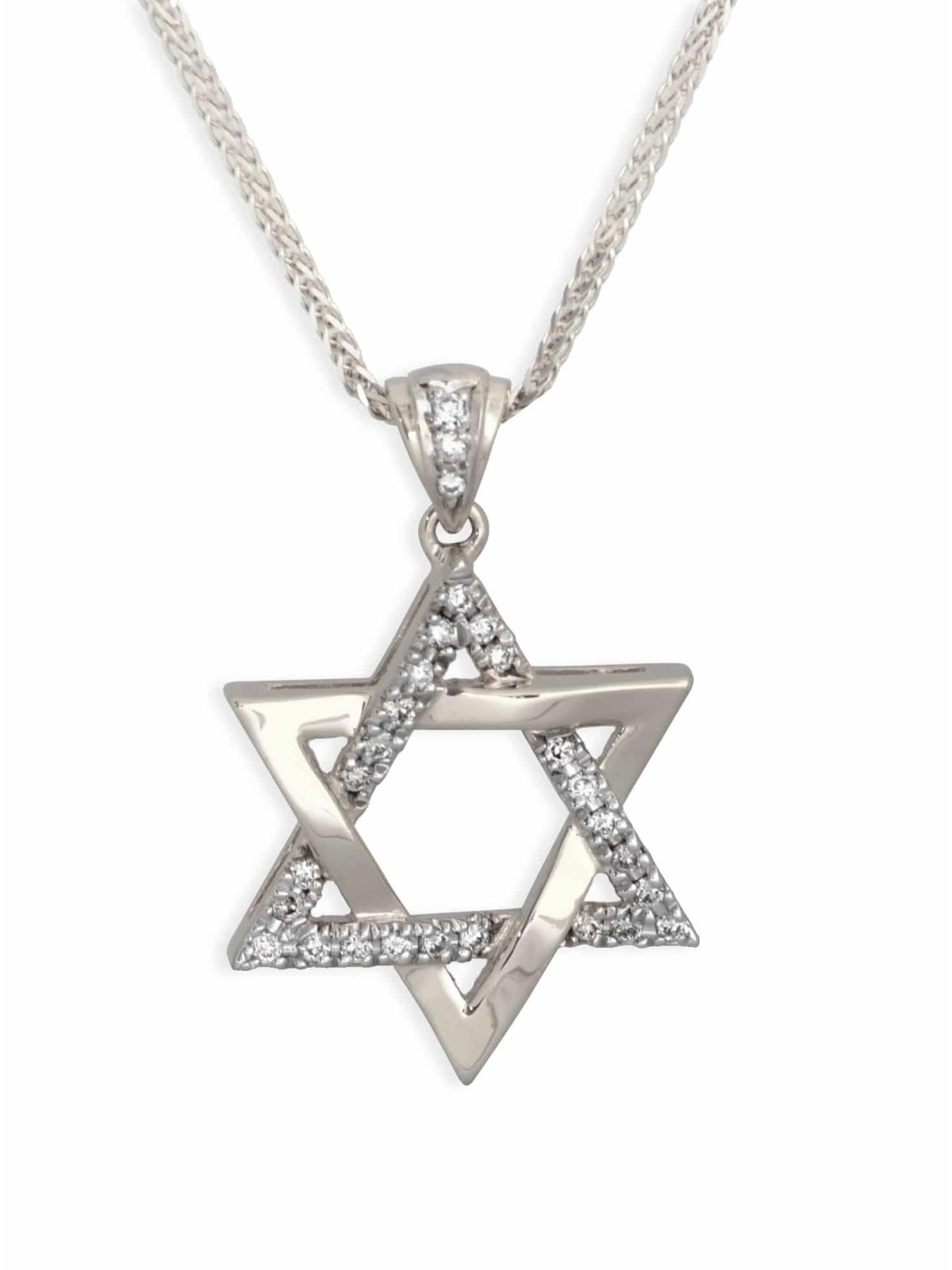 תליון מגן דוד מיוחד מזהב לבן עם דים , מתנות ט"ו באב , א